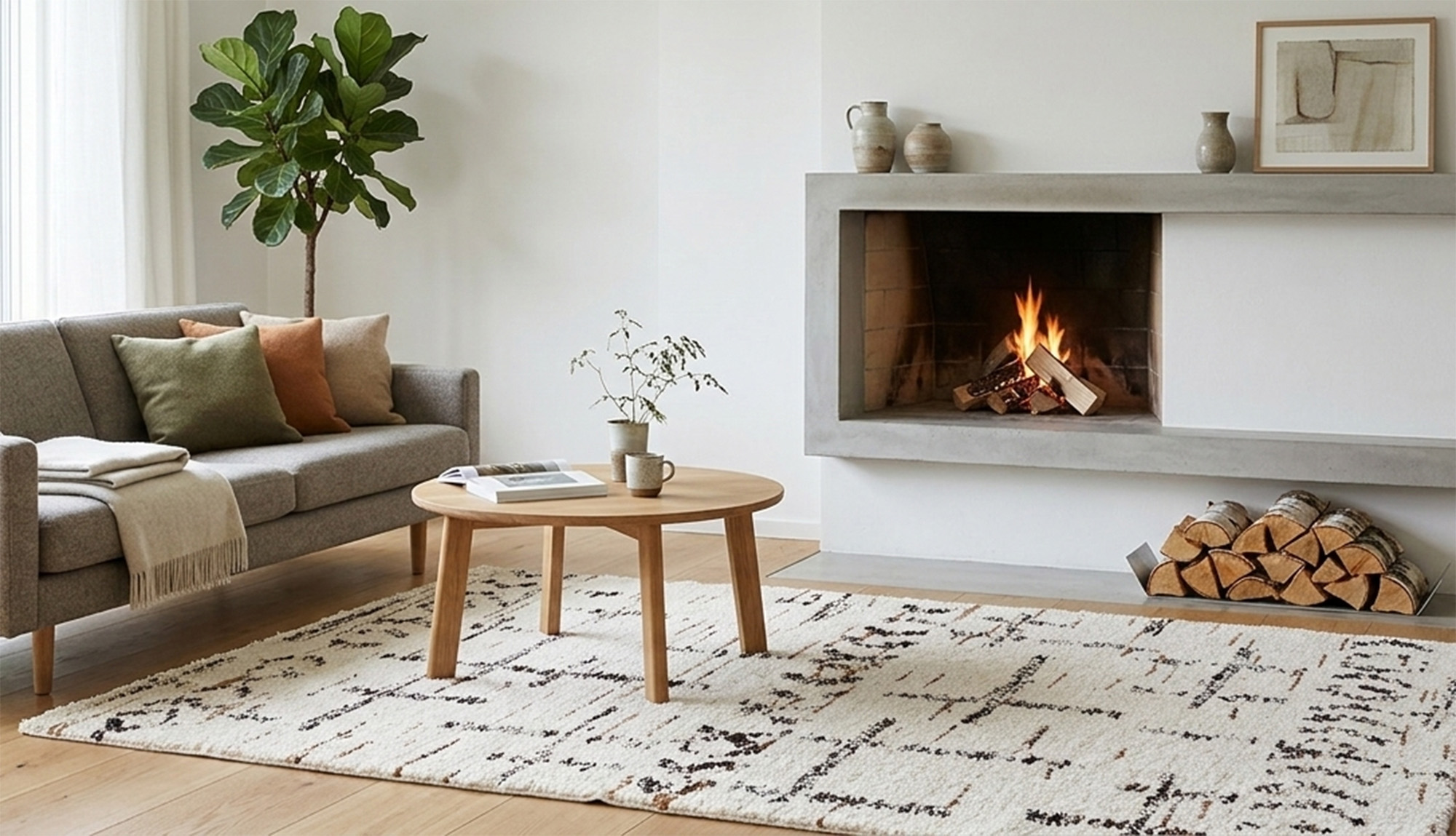 Trondheim Benvit Handvävd Ullmatta - Bild 4